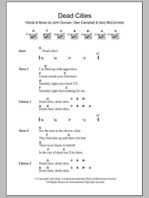 Download The Exploited Dead Cities Sheet Music and learn how to play Lyrics & Chords PDF digital score in minutes