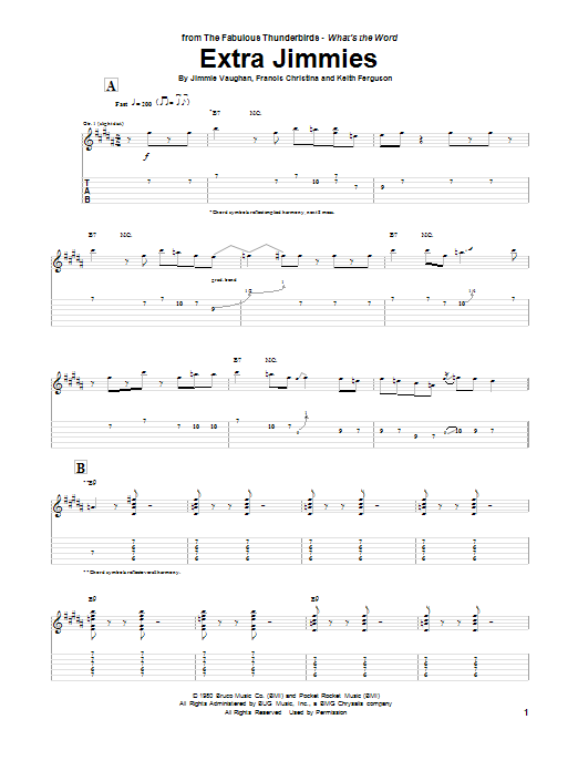 Download The Fabulous Thunderbirds Extra Jimmies Sheet Music and learn how to play Guitar Tab PDF digital score in minutes