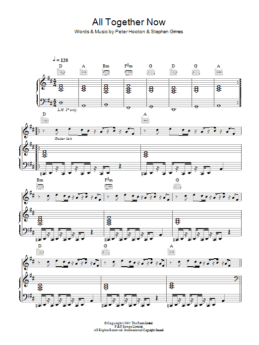 Download The Farm All Together Now Sheet Music and learn how to play Piano, Vocal & Guitar PDF digital score in minutes