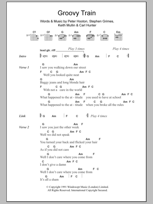 Download The Farm Groovy Train Sheet Music and learn how to play Lyrics & Chords PDF digital score in minutes