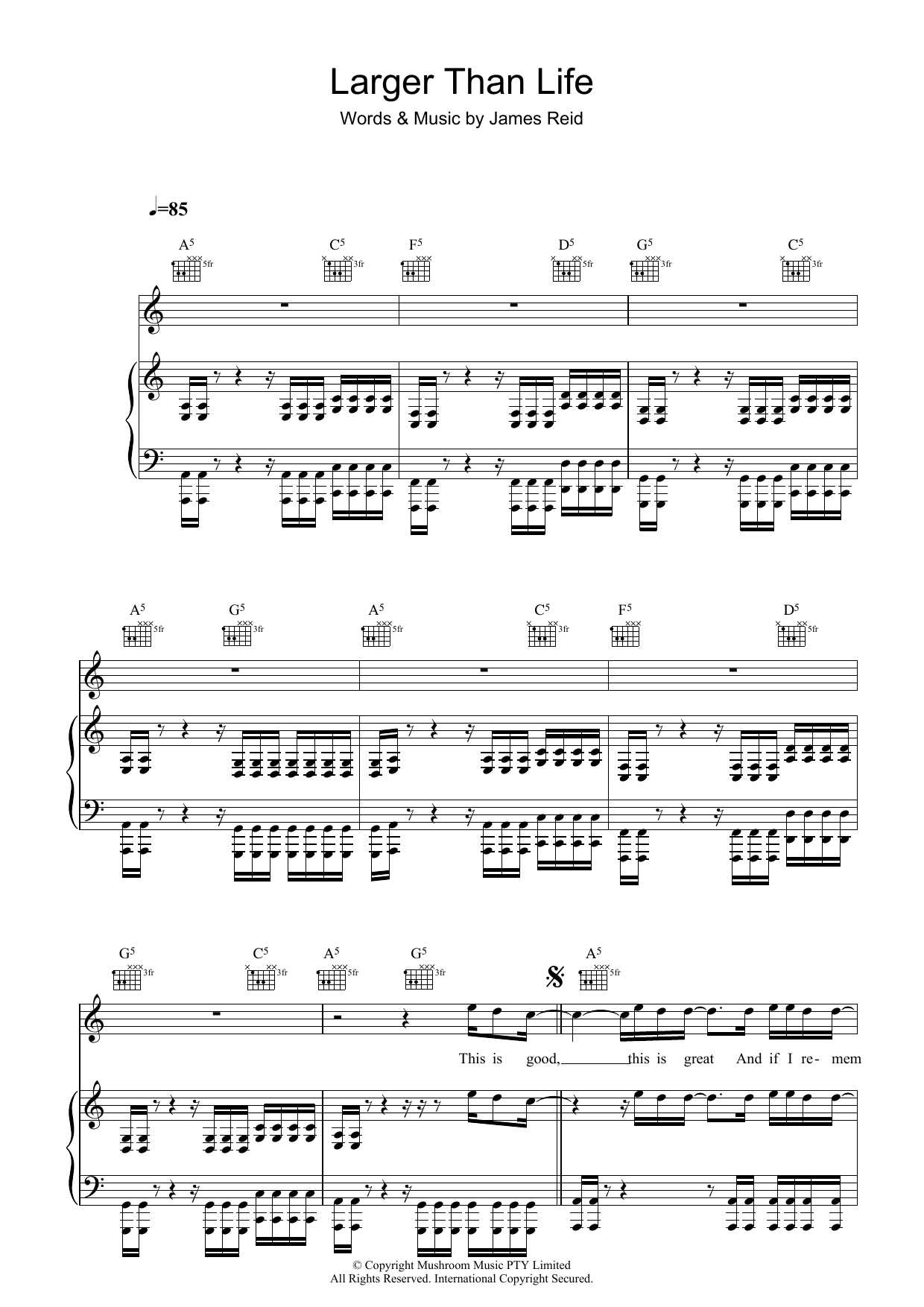Download The Feelers Larger Than Life Sheet Music and learn how to play Piano, Vocal & Guitar (Right-Hand Melody) PDF digital score in minutes