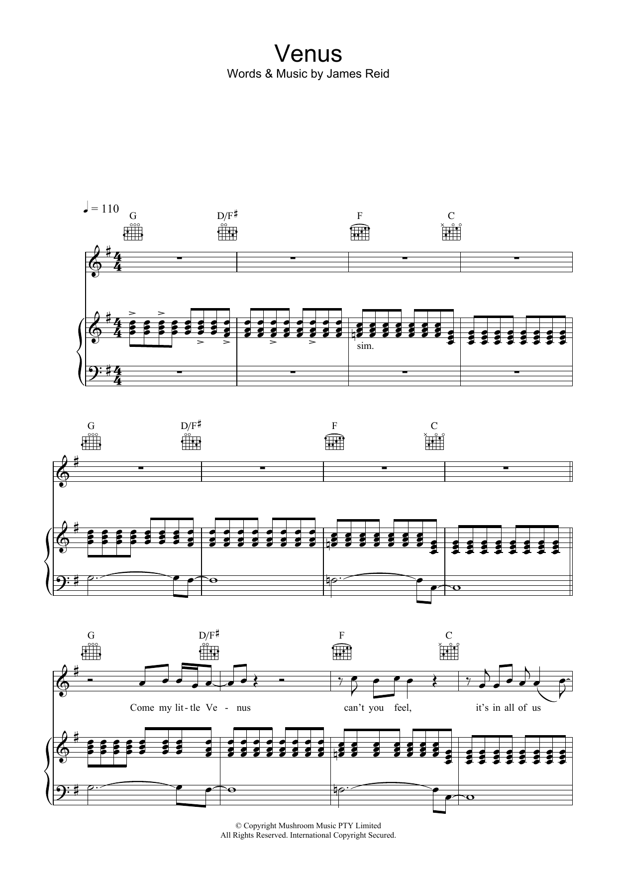 Download The Feelers Venus Sheet Music and learn how to play Piano, Vocal & Guitar (Right-Hand Melody) PDF digital score in minutes