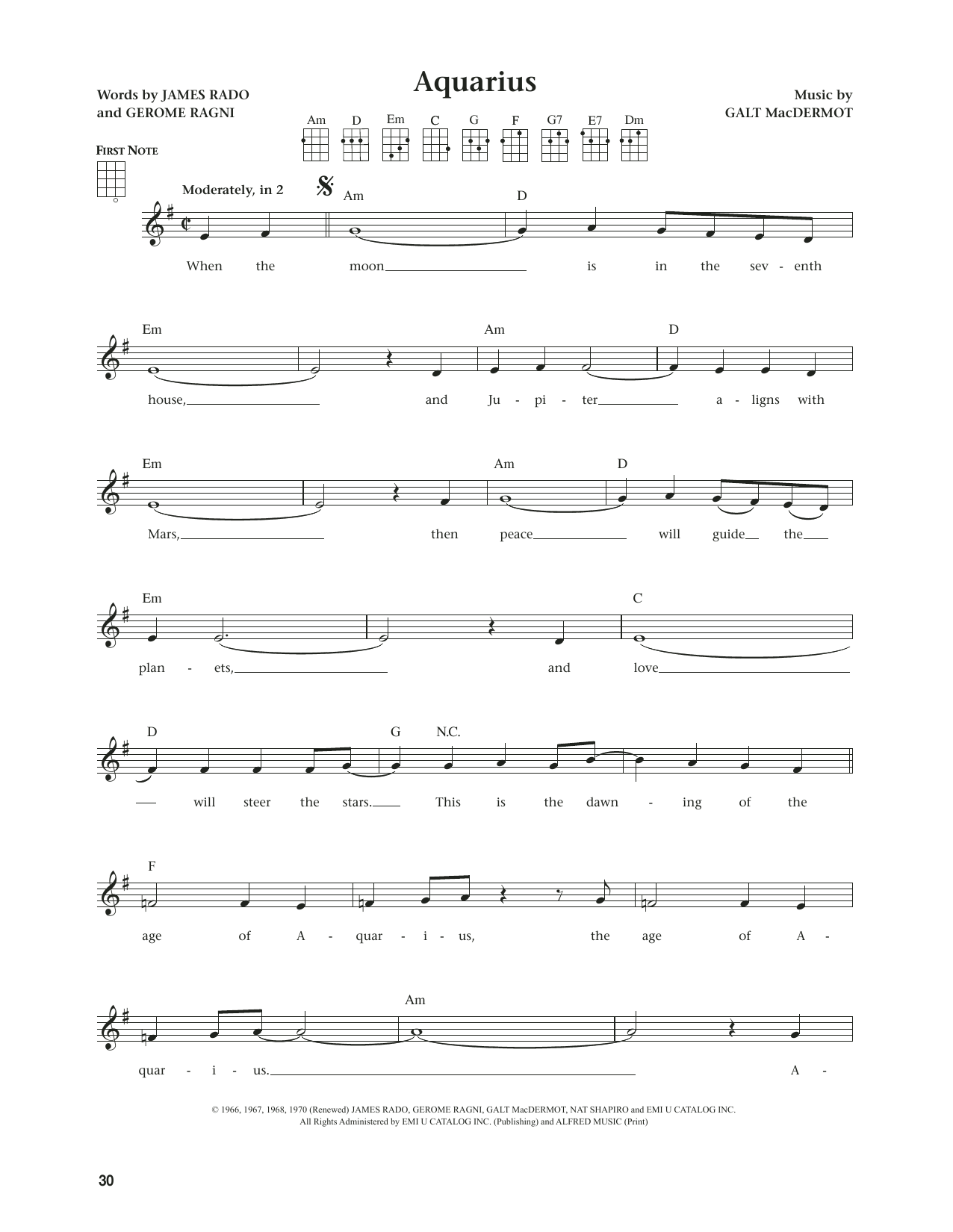 Download The Fifth Dimension Aquarius (from The Daily Ukulele) (arr. Jim Beloff) Sheet Music and learn how to play Ukulele PDF digital score in minutes