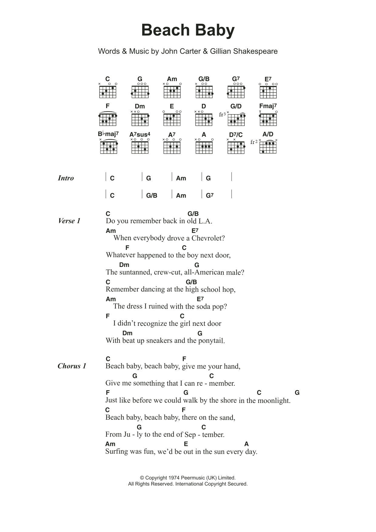 Download The First Class Beach Baby Sheet Music and learn how to play Lyrics & Chords PDF digital score in minutes