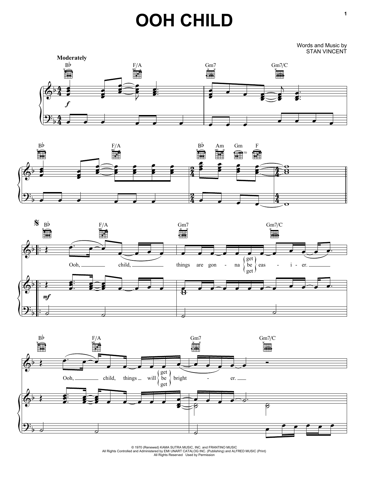 Download The Five Fairsteps Ooh Child Sheet Music and learn how to play Piano, Vocal & Guitar (Right-Hand Melody) PDF digital score in minutes