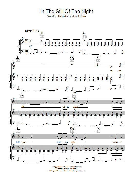 Download The Five Satins In The Still Of The Night Sheet Music and learn how to play Piano, Vocal & Guitar (Right-Hand Melody) PDF digital score in minutes