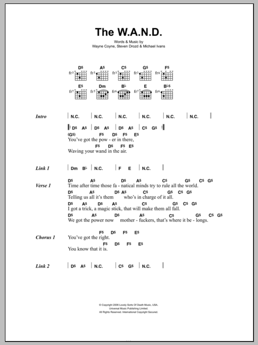 Download The Flaming Lips The W.A.N.D. Sheet Music and learn how to play Lyrics & Chords PDF digital score in minutes