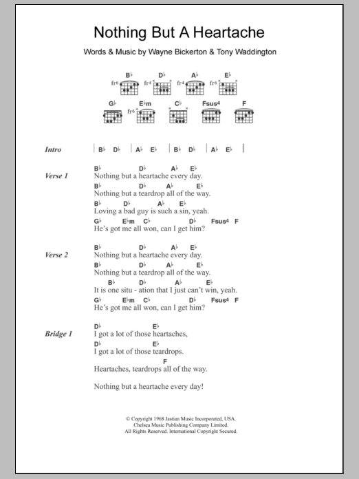 Download The Flirtations Nothing But A Heartache Sheet Music and learn how to play Lyrics & Chords PDF digital score in minutes