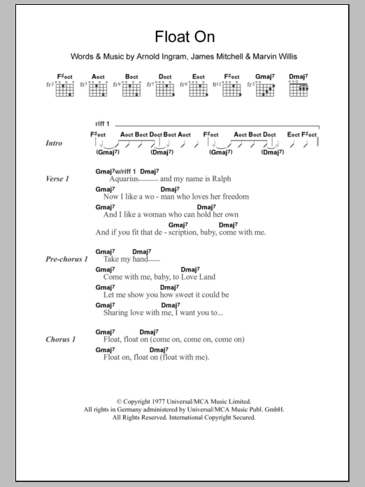 Download The Floaters Float On Sheet Music and learn how to play Lyrics & Chords PDF digital score in minutes