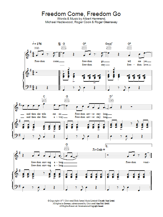 Download The Fortunes Freedom Come, Freedom Go Sheet Music and learn how to play Piano, Vocal & Guitar PDF digital score in minutes