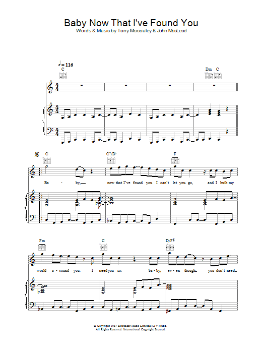 Download The Foundations Baby, Now That I've Found You Sheet Music and learn how to play Keyboard PDF digital score in minutes