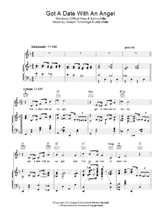 Download The Four Freshmen Got A Date With An Angel Sheet Music and learn how to play Piano, Vocal & Guitar (Right-Hand Melody) PDF digital score in minutes