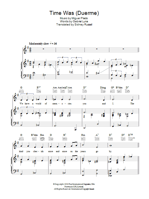 Download The Four Freshmen Time Was (Duerme) Sheet Music and learn how to play Piano, Vocal & Guitar (Right-Hand Melody) PDF digital score in minutes