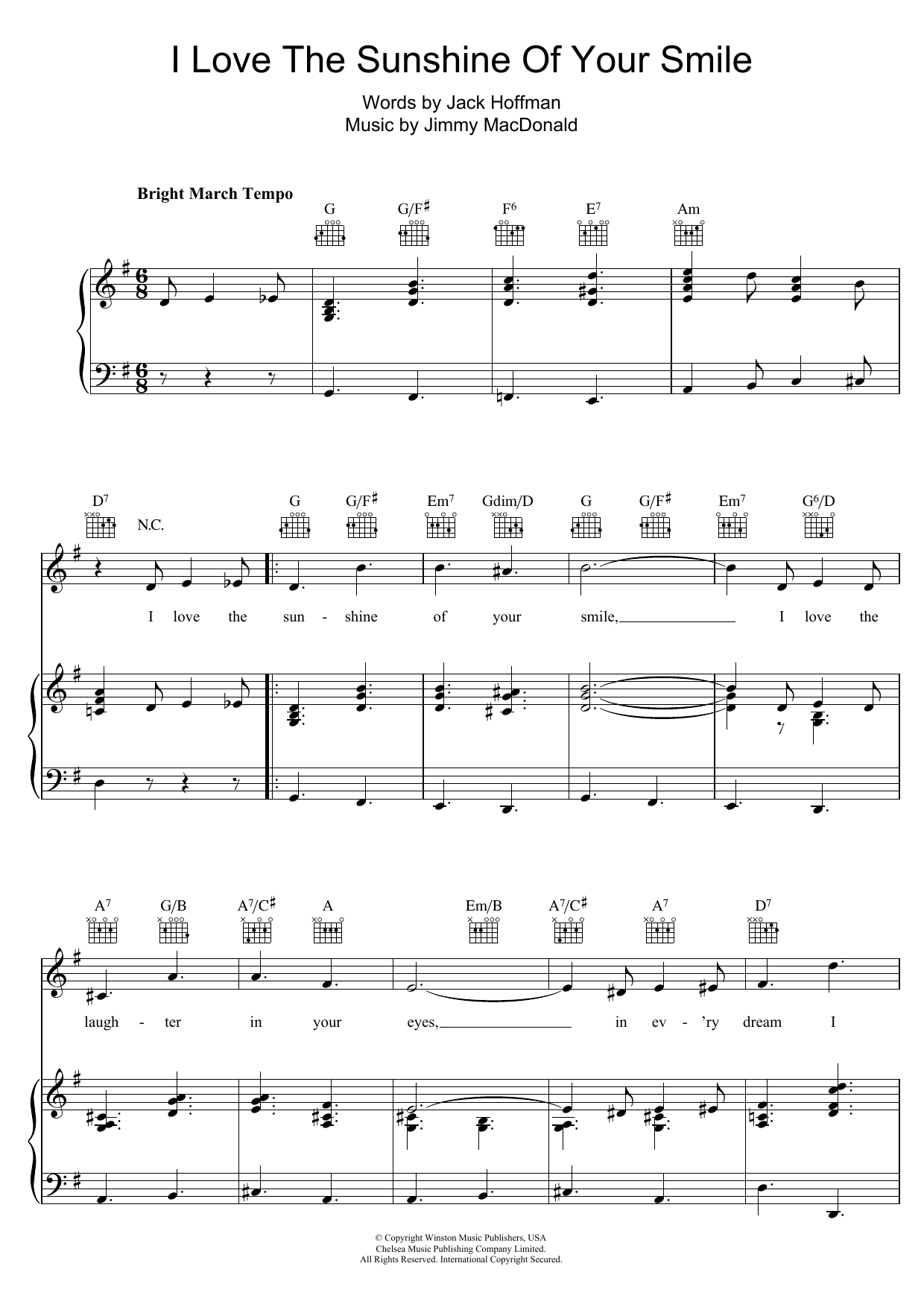 Download The Four Knights I Love The Sunshine Of Your Smile Sheet Music and learn how to play Piano, Vocal & Guitar (Right-Hand Melody) PDF digital score in minutes