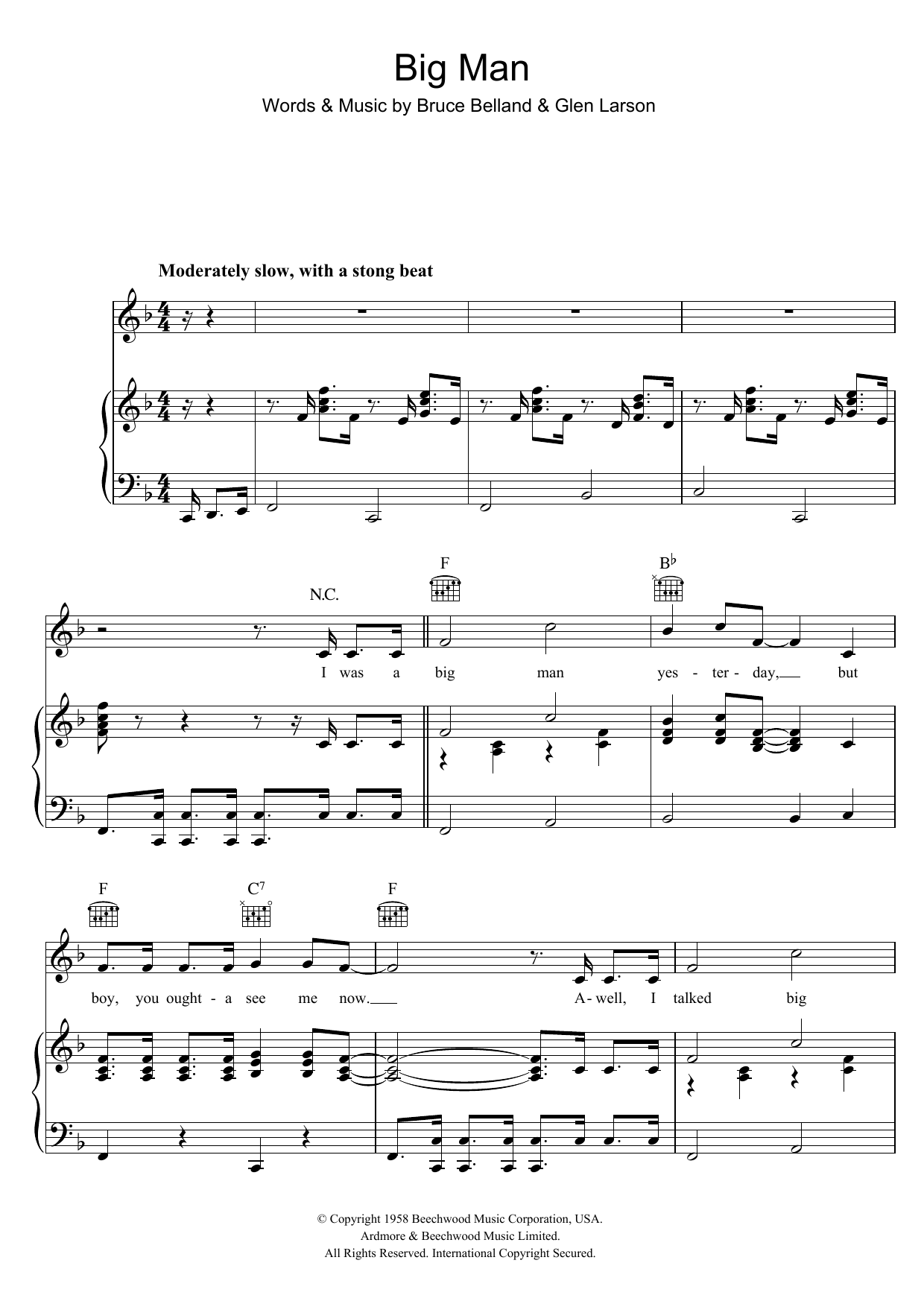Download The Four Preps Big Man Sheet Music and learn how to play Piano, Vocal & Guitar (Right-Hand Melody) PDF digital score in minutes