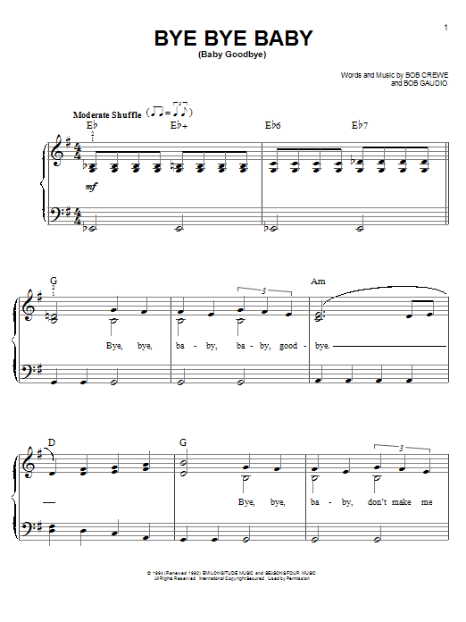 Download The Four Seasons Bye Bye Baby (Baby Goodbye) Sheet Music and learn how to play Voice PDF digital score in minutes