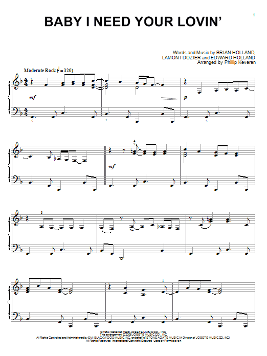 Download The Four Tops Baby I Need Your Lovin' Sheet Music and learn how to play Piano PDF digital score in minutes