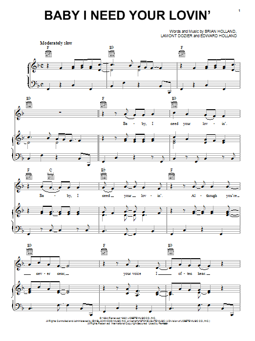 Download The Four Tops Baby I Need Your Lovin' Sheet Music and learn how to play Easy Guitar PDF digital score in minutes