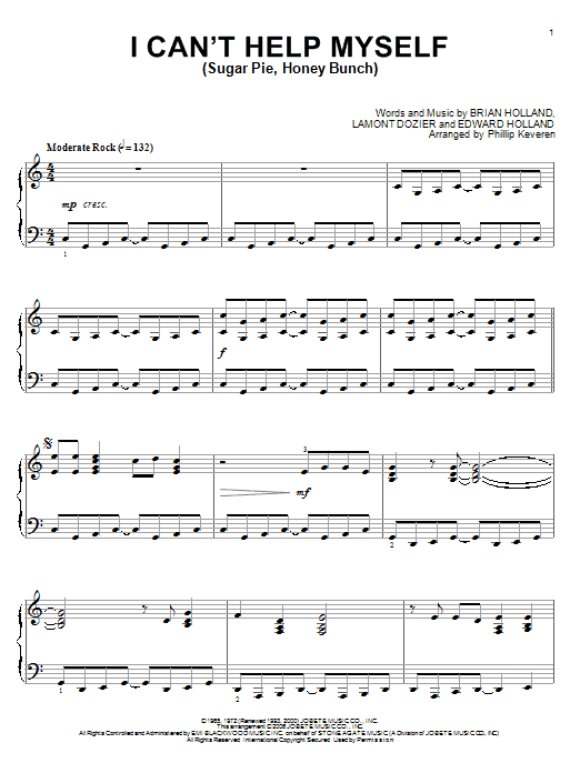 Download The Four Tops I Can't Help Myself (Sugar Pie, Honey Bunch) Sheet Music and learn how to play Piano PDF digital score in minutes