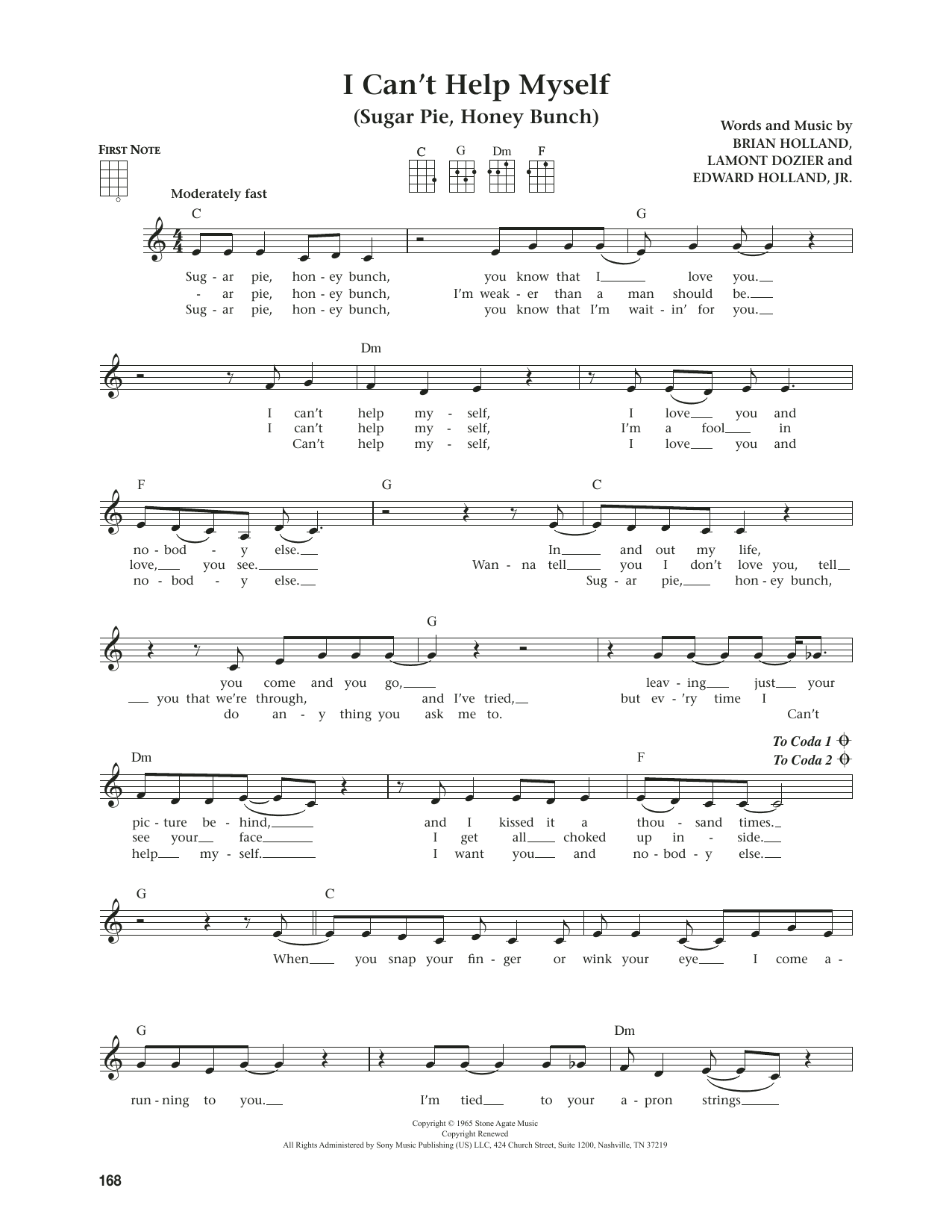 Download The Four Tops I Can't Help Myself (Sugar Pie, Honey Bunch) (from The Daily Ukulele) (arr. Jim Sheet Music and learn how to play Ukulele PDF digital score in minutes