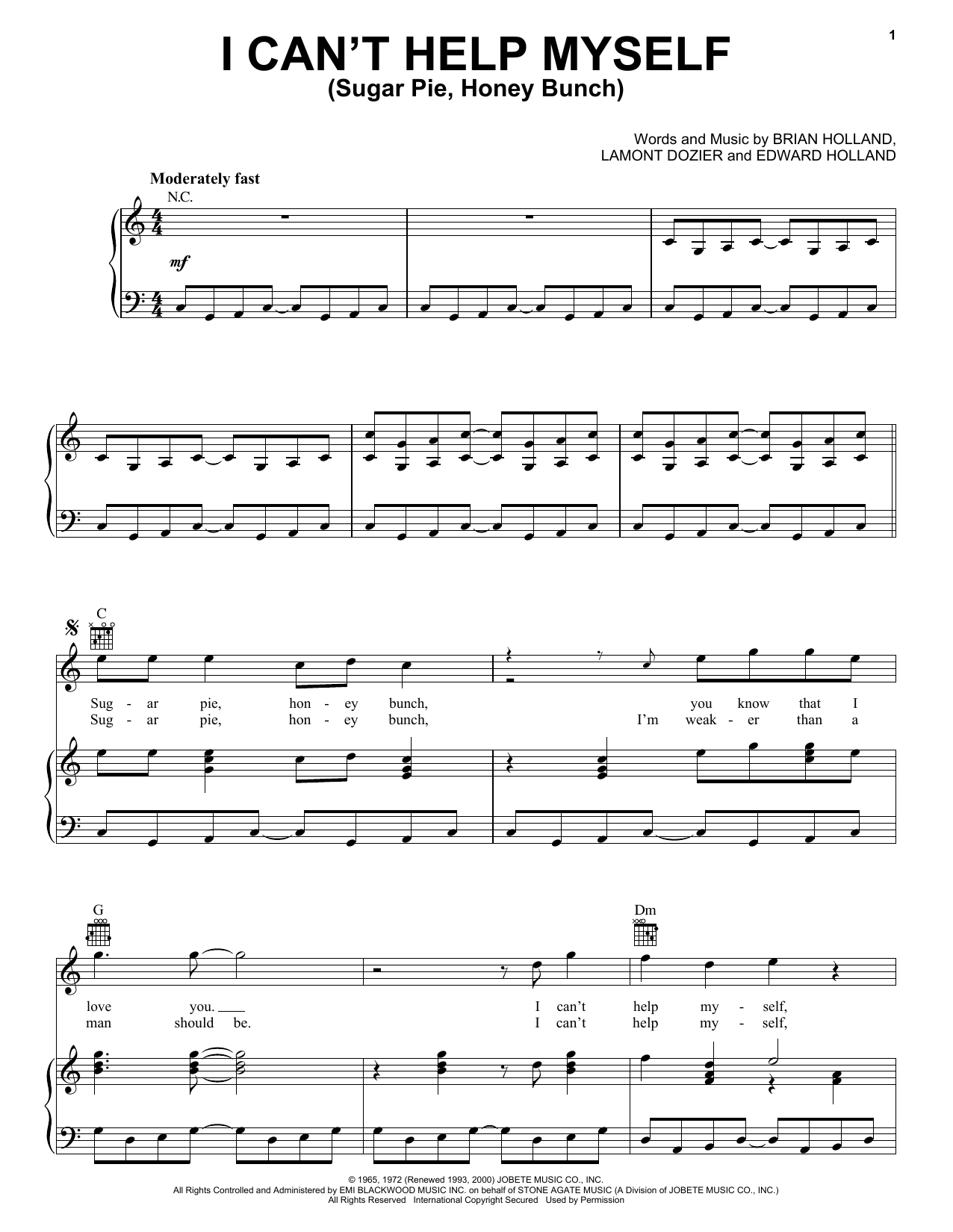 Download The Four Tops I Can't Help Myself (Sugar Pie, Honey Bunch) Sheet Music and learn how to play Easy Guitar PDF digital score in minutes