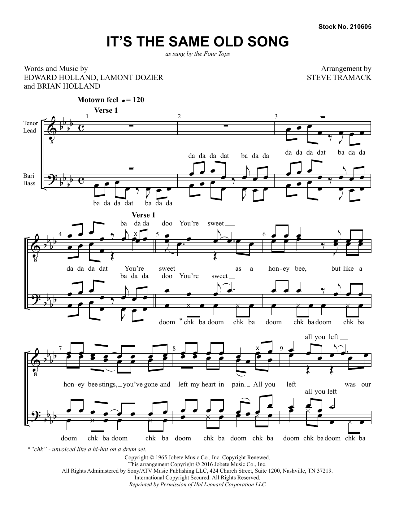 Download The Four Tops It's the Same Old Song (arr. Steve Tramack) Sheet Music and learn how to play TTBB Choir PDF digital score in minutes