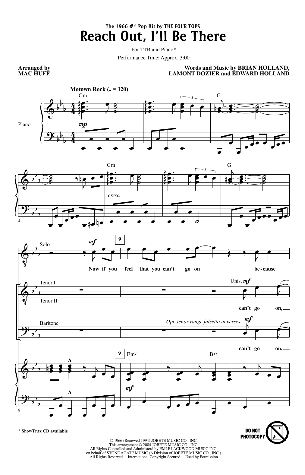 Download The Four Tops Reach Out I'll Be There (arr. Mac Huff) Sheet Music and learn how to play TTBB Choir PDF digital score in minutes