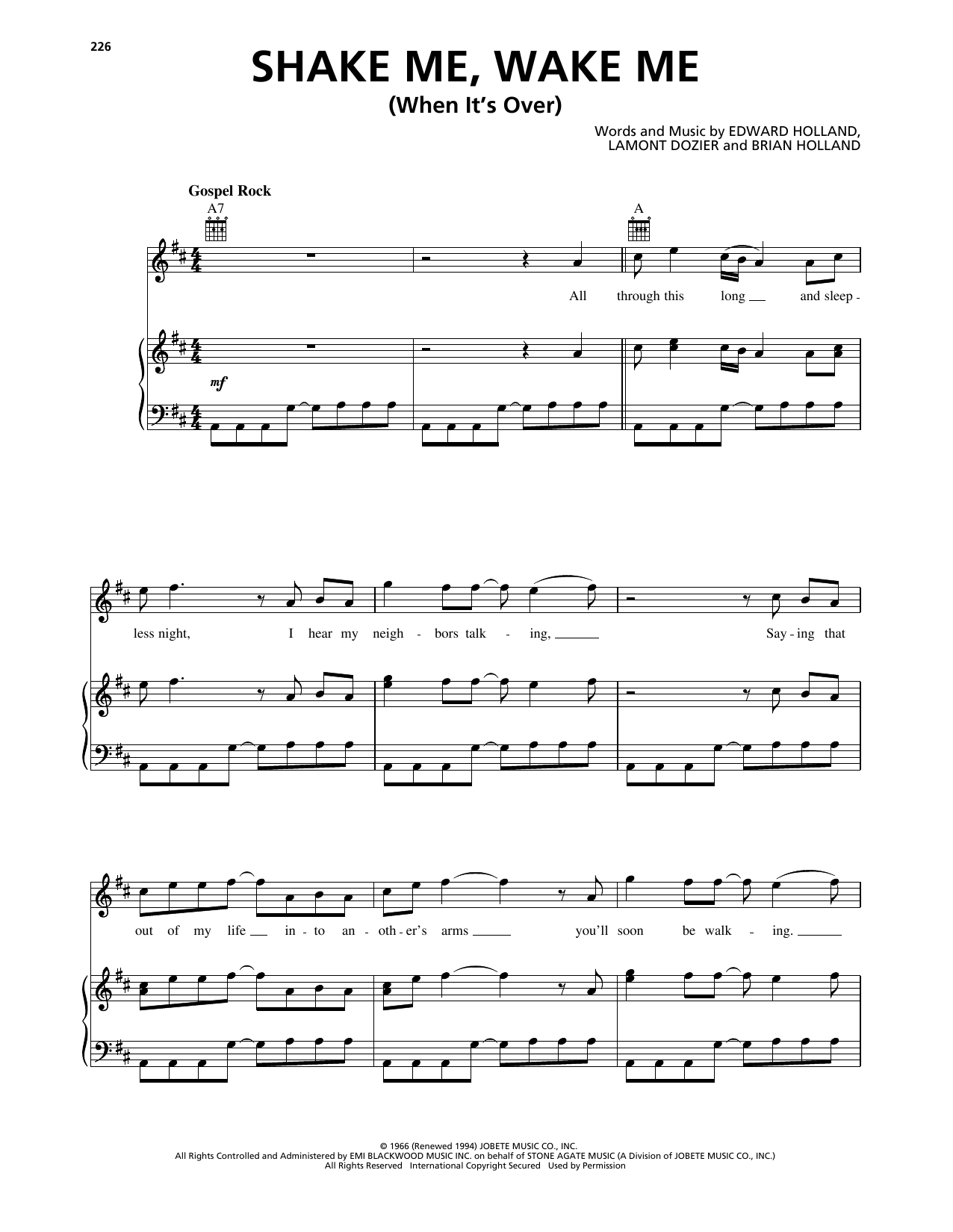 Download The Four Tops Shake Me, Wake Me (When It's Over) Sheet Music and learn how to play Piano, Vocal & Guitar Chords (Right-Hand Melody) PDF digital score in minutes