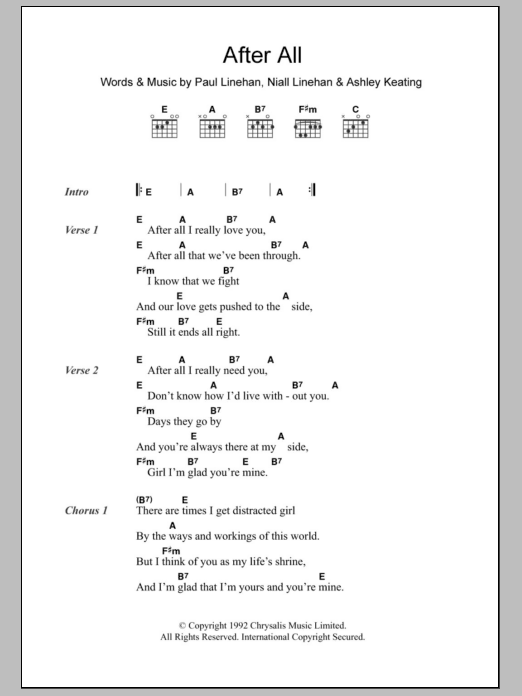 Download The Frank And Walters After All Sheet Music and learn how to play Lyrics & Chords PDF digital score in minutes