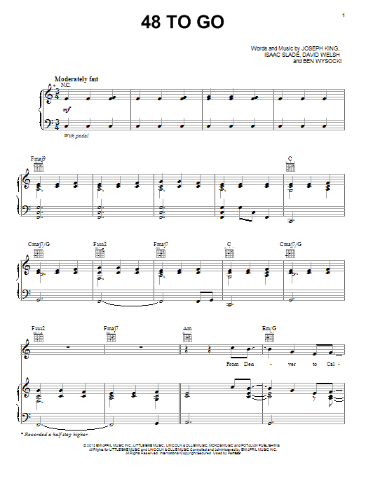 Download The Fray 48 To Go Sheet Music and learn how to play Piano, Vocal & Guitar (Right-Hand Melody) PDF digital score in minutes