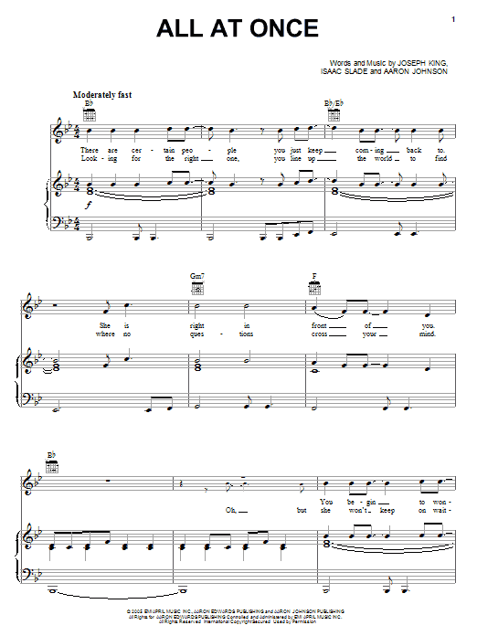 Download The Fray All At Once Sheet Music and learn how to play Piano, Vocal & Guitar (Right-Hand Melody) PDF digital score in minutes