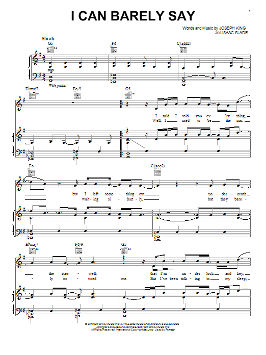 Download The Fray I Can Barely Say Sheet Music and learn how to play Piano, Vocal & Guitar (Right-Hand Melody) PDF digital score in minutes