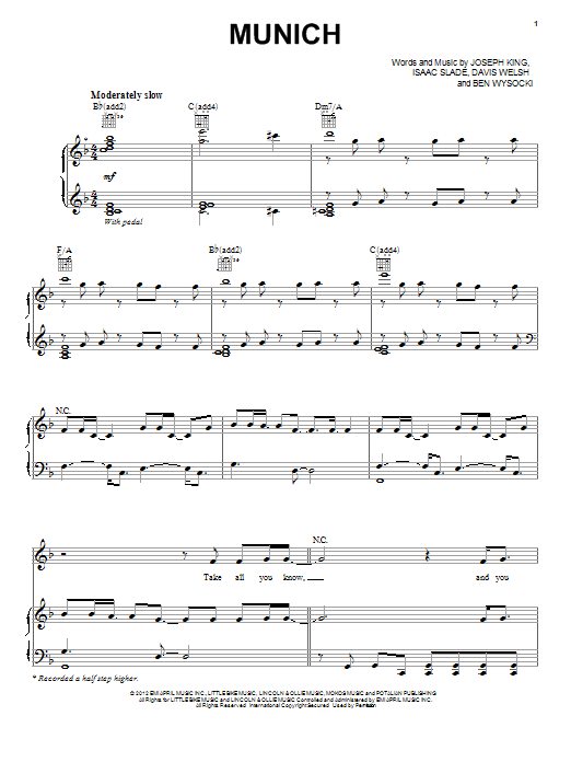 Download The Fray Munich Sheet Music and learn how to play Piano, Vocal & Guitar (Right-Hand Melody) PDF digital score in minutes