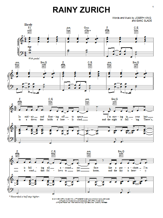 Download The Fray Rainy Zurich Sheet Music and learn how to play Piano, Vocal & Guitar (Right-Hand Melody) PDF digital score in minutes