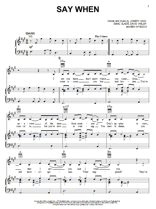 Download The Fray Say When Sheet Music and learn how to play Piano, Vocal & Guitar (Right-Hand Melody) PDF digital score in minutes