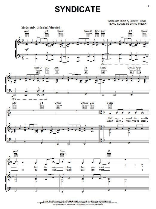 Download The Fray Syndicate Sheet Music and learn how to play Piano, Vocal & Guitar (Right-Hand Melody) PDF digital score in minutes
