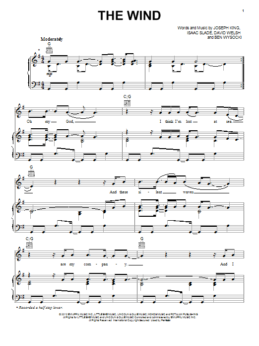 Download The Fray The Wind Sheet Music and learn how to play Piano, Vocal & Guitar (Right-Hand Melody) PDF digital score in minutes