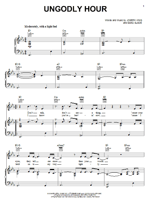 Download The Fray Ungodly Hour Sheet Music and learn how to play Piano, Vocal & Guitar (Right-Hand Melody) PDF digital score in minutes