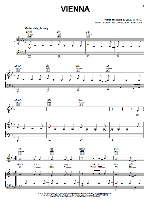 Download The Fray Vienna Sheet Music and learn how to play Piano, Vocal & Guitar (Right-Hand Melody) PDF digital score in minutes