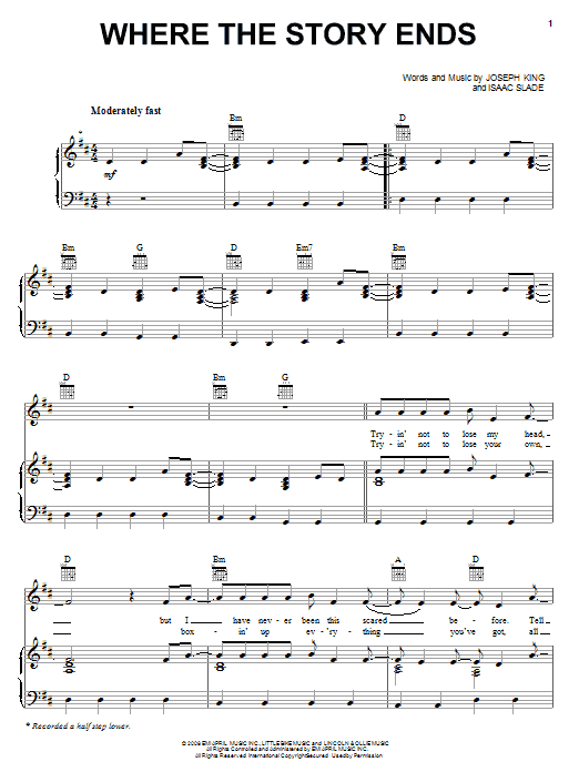 Download The Fray Where The Story Ends Sheet Music and learn how to play Piano, Vocal & Guitar (Right-Hand Melody) PDF digital score in minutes