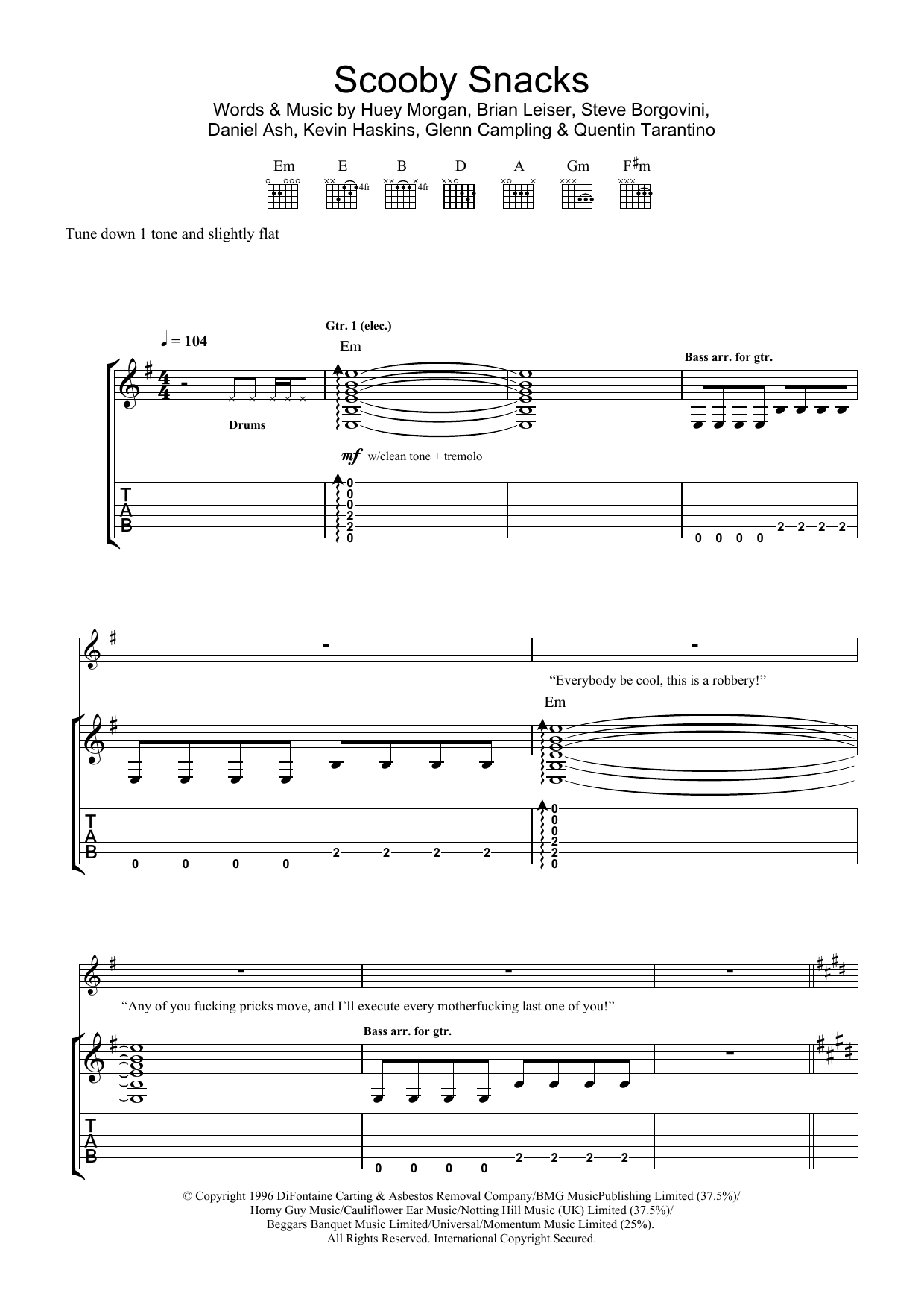 Download The Fun Lovin' Criminals Scooby Snacks Sheet Music and learn how to play Lyrics & Chords PDF digital score in minutes