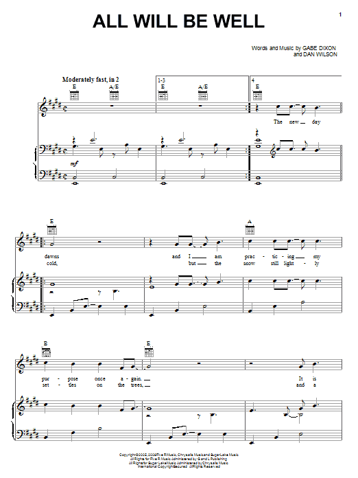 Download The Gabe Dixon Band All Will Be Well Sheet Music and learn how to play Piano, Vocal & Guitar (Right-Hand Melody) PDF digital score in minutes