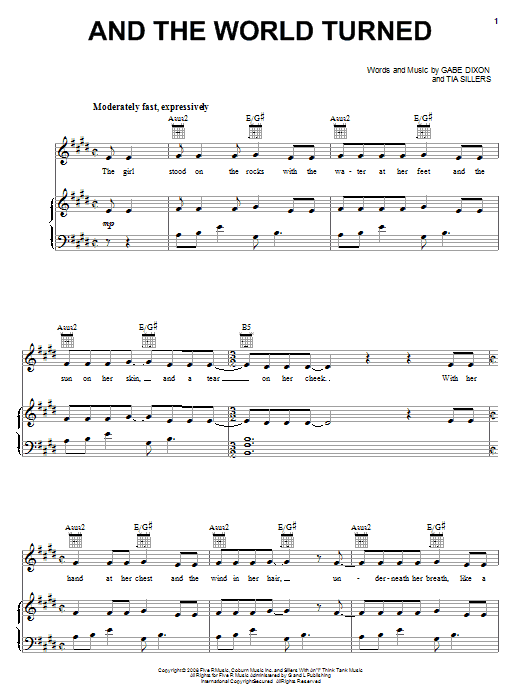 Download The Gabe Dixon Band And The World Turned Sheet Music and learn how to play Piano, Vocal & Guitar (Right-Hand Melody) PDF digital score in minutes