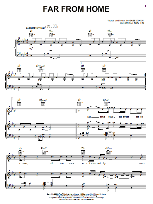 Download The Gabe Dixon Band Far From Home Sheet Music and learn how to play Piano, Vocal & Guitar (Right-Hand Melody) PDF digital score in minutes