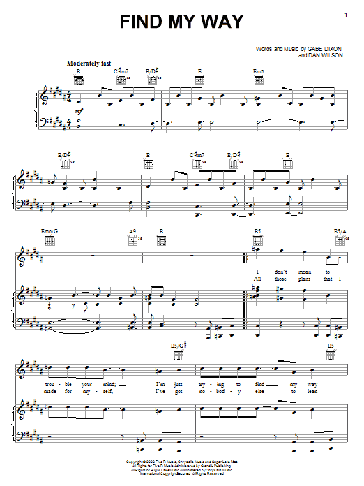 Download The Gabe Dixon Band Find My Way Sheet Music and learn how to play Piano, Vocal & Guitar (Right-Hand Melody) PDF digital score in minutes