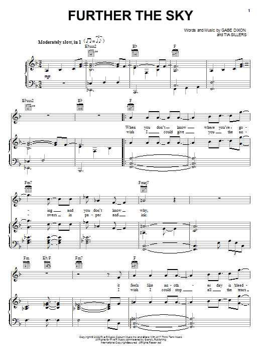 Download The Gabe Dixon Band Further The Sky Sheet Music and learn how to play Piano, Vocal & Guitar (Right-Hand Melody) PDF digital score in minutes