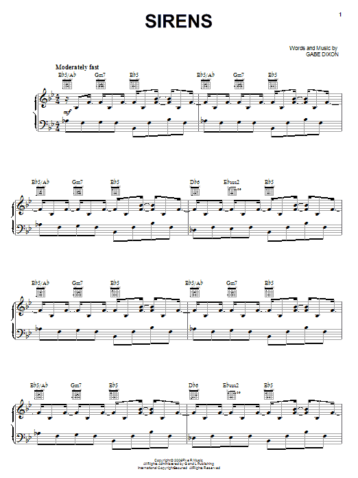 Download The Gabe Dixon Band Sirens Sheet Music and learn how to play Piano, Vocal & Guitar (Right-Hand Melody) PDF digital score in minutes