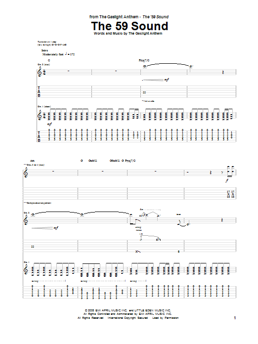 Download The Gaslight Anthem The 59 Sound Sheet Music and learn how to play Guitar Tab PDF digital score in minutes