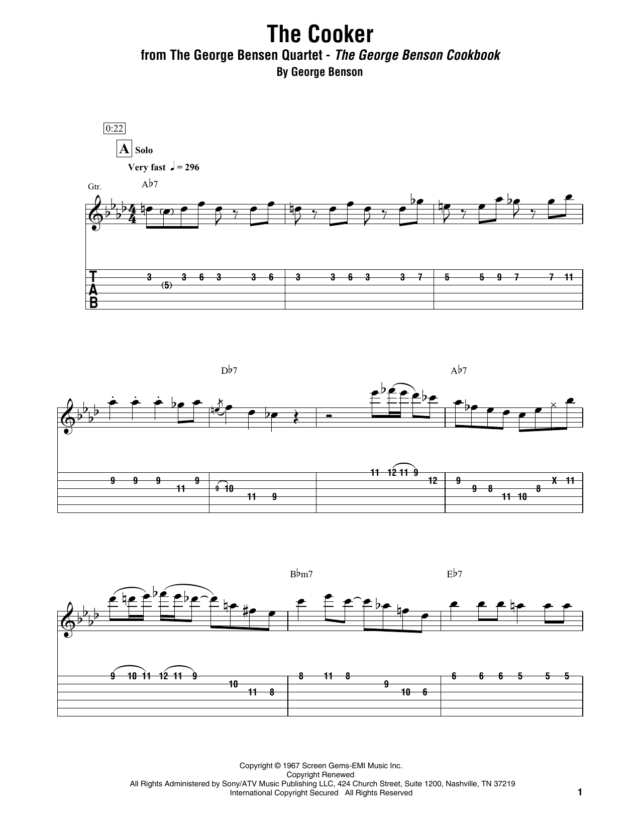 Download The George Bensen Quartet The Cooker Sheet Music and learn how to play Electric Guitar Transcription PDF digital score in minutes