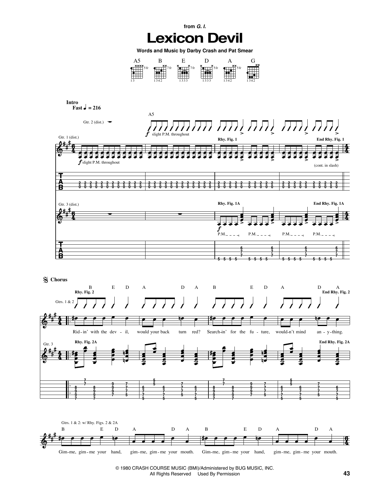 Download The Germs Lexicon Devil Sheet Music and learn how to play Guitar Tab PDF digital score in minutes